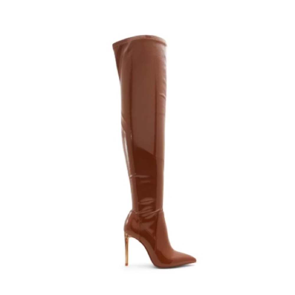 Call It Spring over-the-knee cognac heel boots in size 7